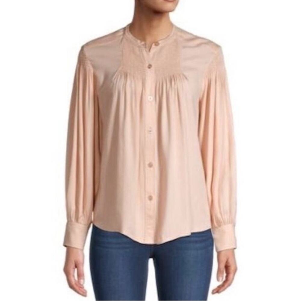 NWT Rebecca Taylor Blush Pink Smocked Ballon Sleeve Blouse M